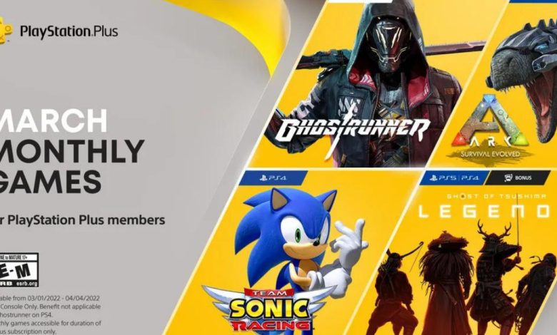 sony-playstation-plus-spiele-fuer-maerz-2022-enthuellt:-ark-survival-evolved,-ghostrunner,-ghost-of-tsushima-legends,-team-sonic-racing